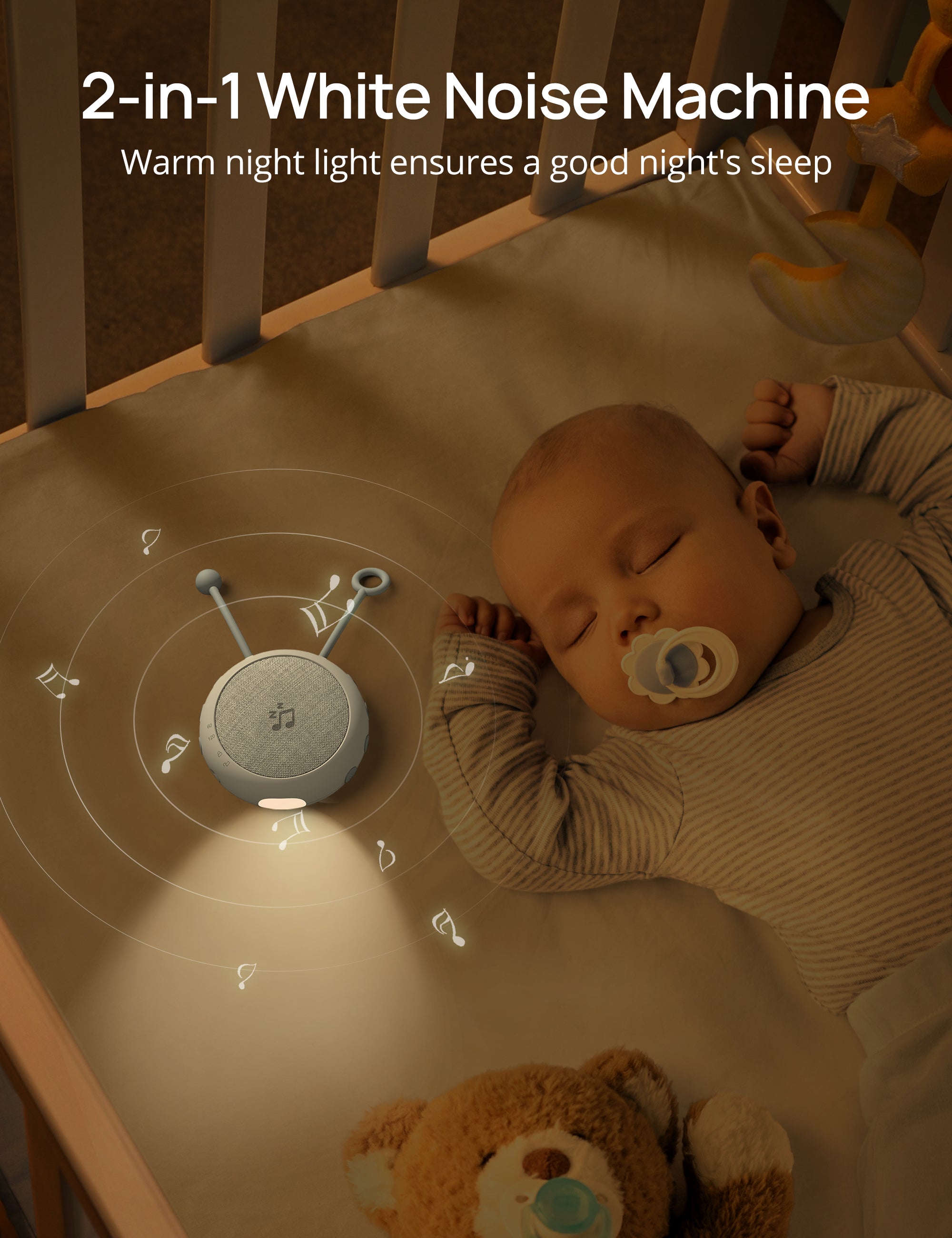 White Noise Machine - Portable Sound Machine with Night Light for Baby Adults, Features Powerful Battery, 20 Soothing Sounds, Noise Cancelling JW-CL010