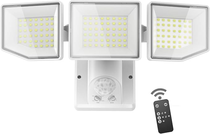 Motion Sensor Outdoor Lights, 38W 8000LM LED Security Lights, 3 Head Adjustable Motion Detected Flood Lights, IP65 Waterproof, 6500K OL002