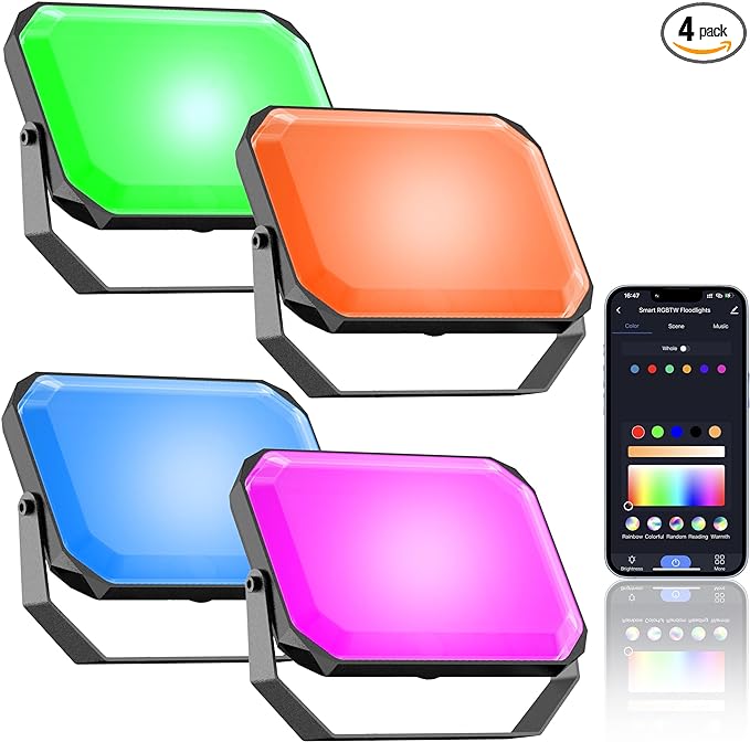 LED Flood Light, RGB Color Changing Flood Lights Outdoor, Smart Low Voltage Landscape Lights with App Control, 2700-6500K, IP65 Pathway Lights OL011
