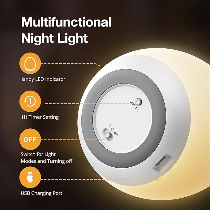 Night Lights for Kids, Rechargeable Baby Night Light with 8 Color Changing Mode & Dimming Function, Touch Control, 1 Hour Timer CL002