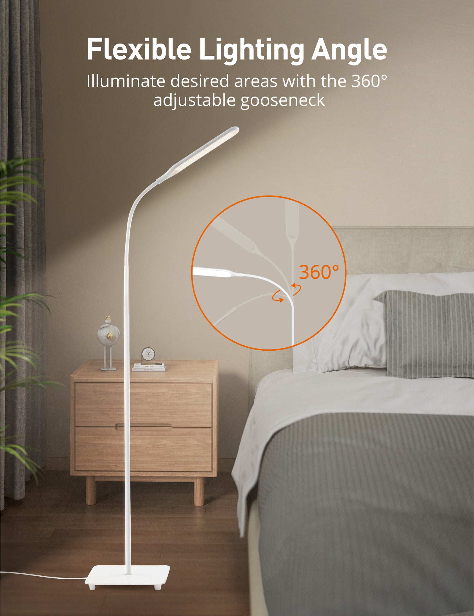 LED Floor Lamp, Super Bright Dimmable LED Lamps for Living Room, Standing Lamp with Adjustable Gooseneck, Touch Control, Stable Base DL023