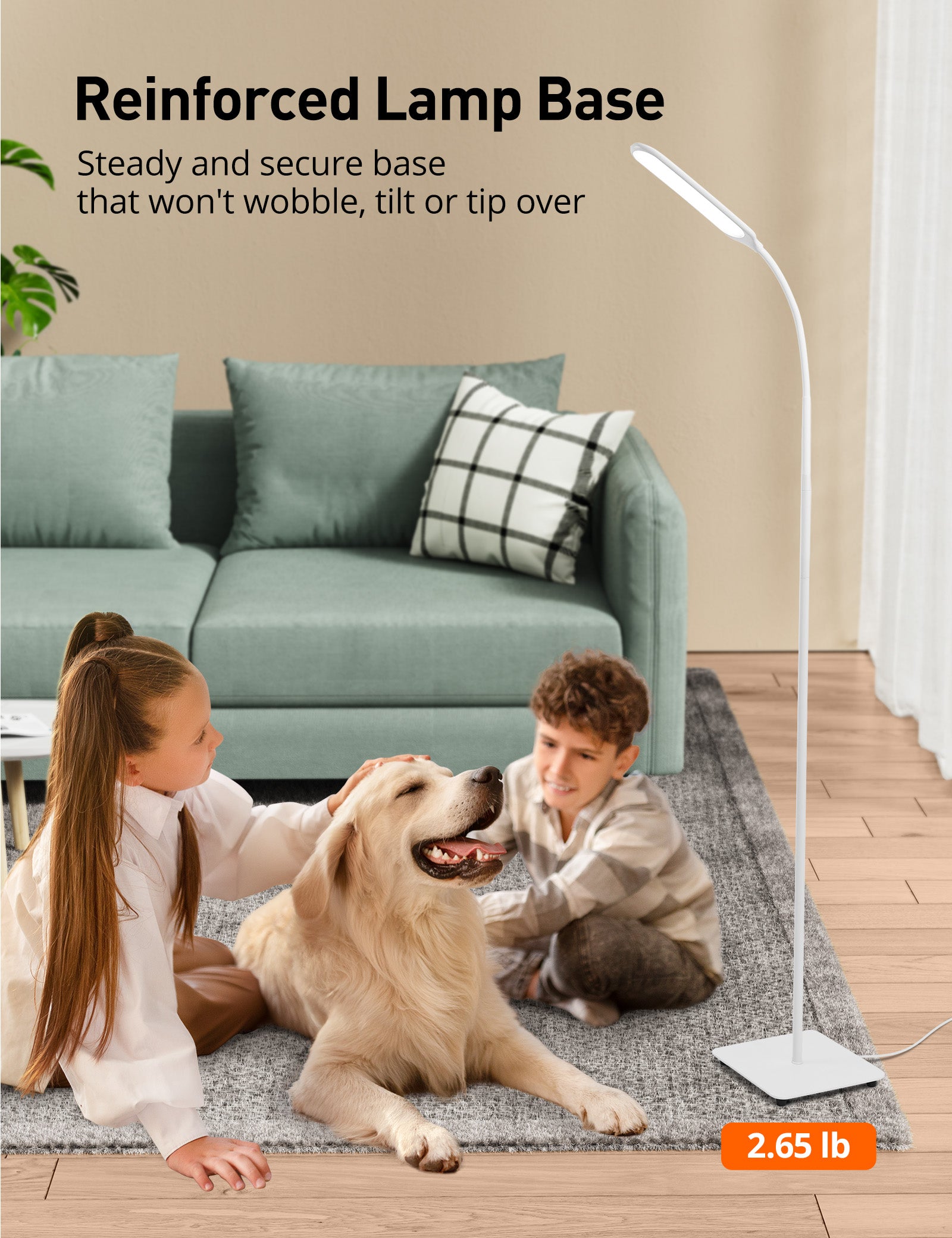 LED Floor Lamp, Super Bright Dimmable LED Lamps for Living Room, Standing Lamp with Adjustable Gooseneck, Touch Control, Stable Base DL023