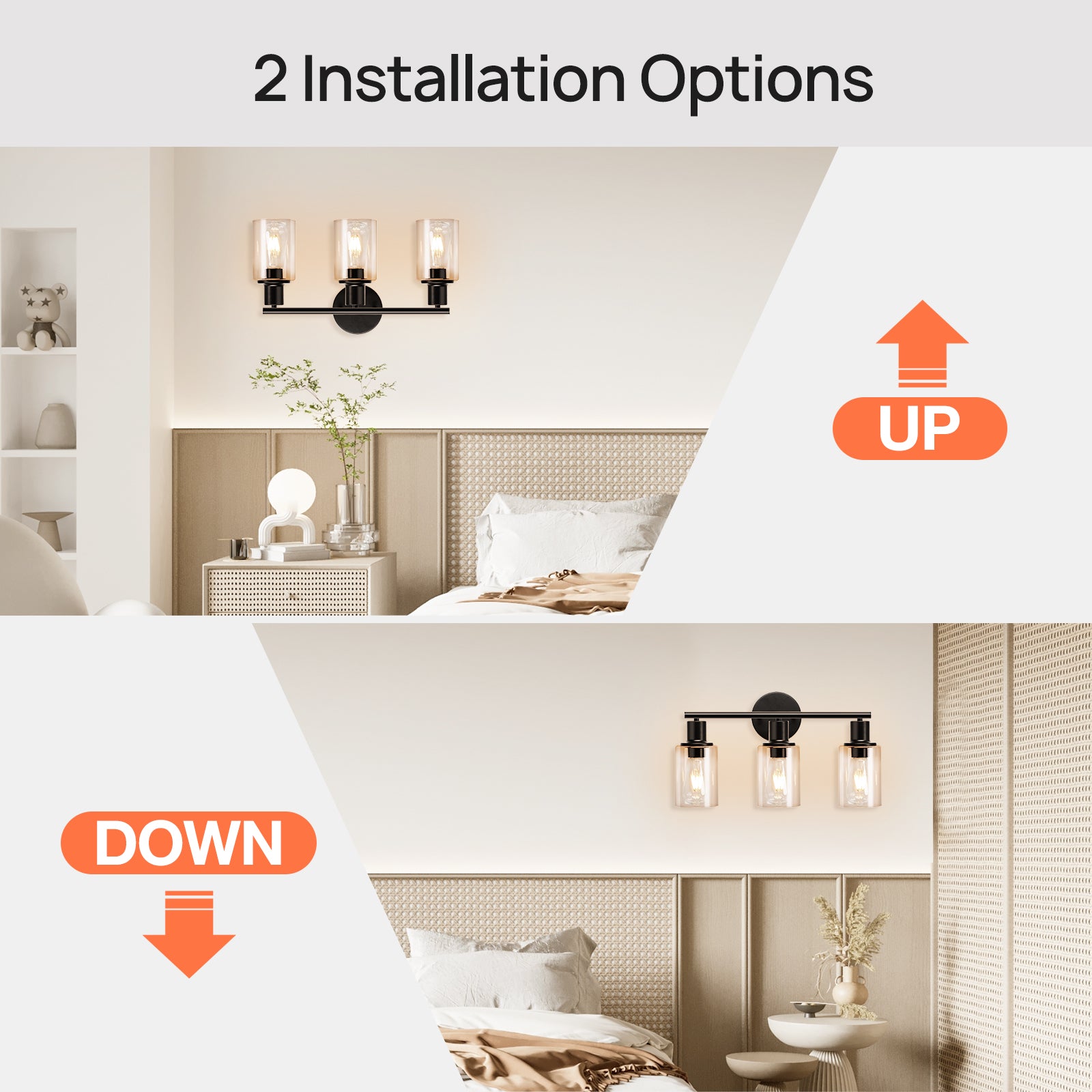 3-Light Vanity Light with Clear Glass Lampshade, Dimmable Bathroom Light Over Mirror CL011