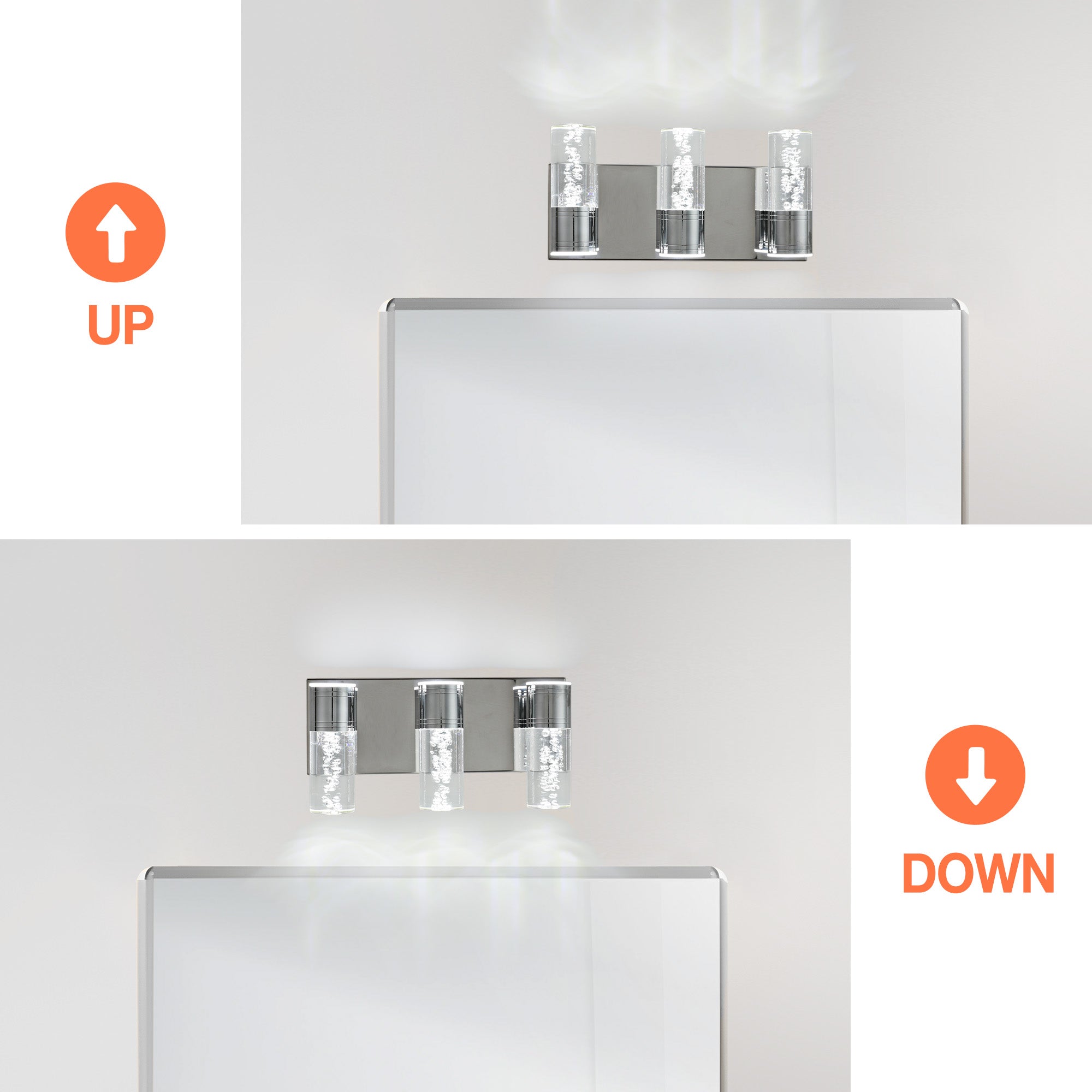 3-Light Crystal Bubble Glass Bathroom Light Fixtures, 4000K, Chrome,High Transparency Glass CL013