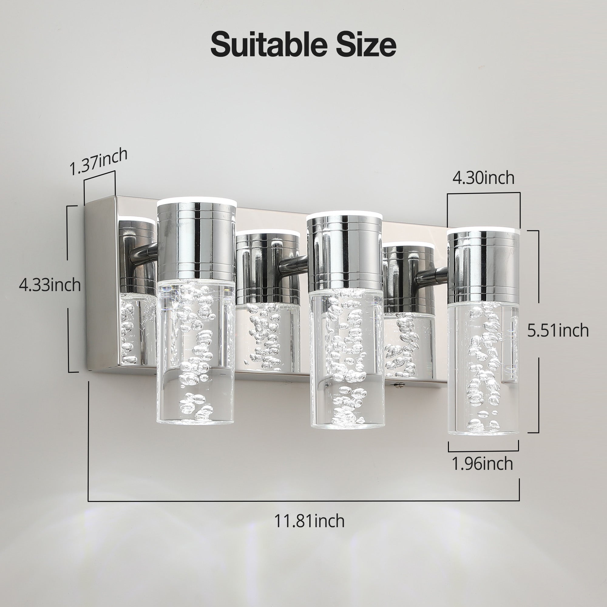 3-Light Crystal Bubble Glass Bathroom Light Fixtures, 4000K, Chrome,High Transparency Glass CL013