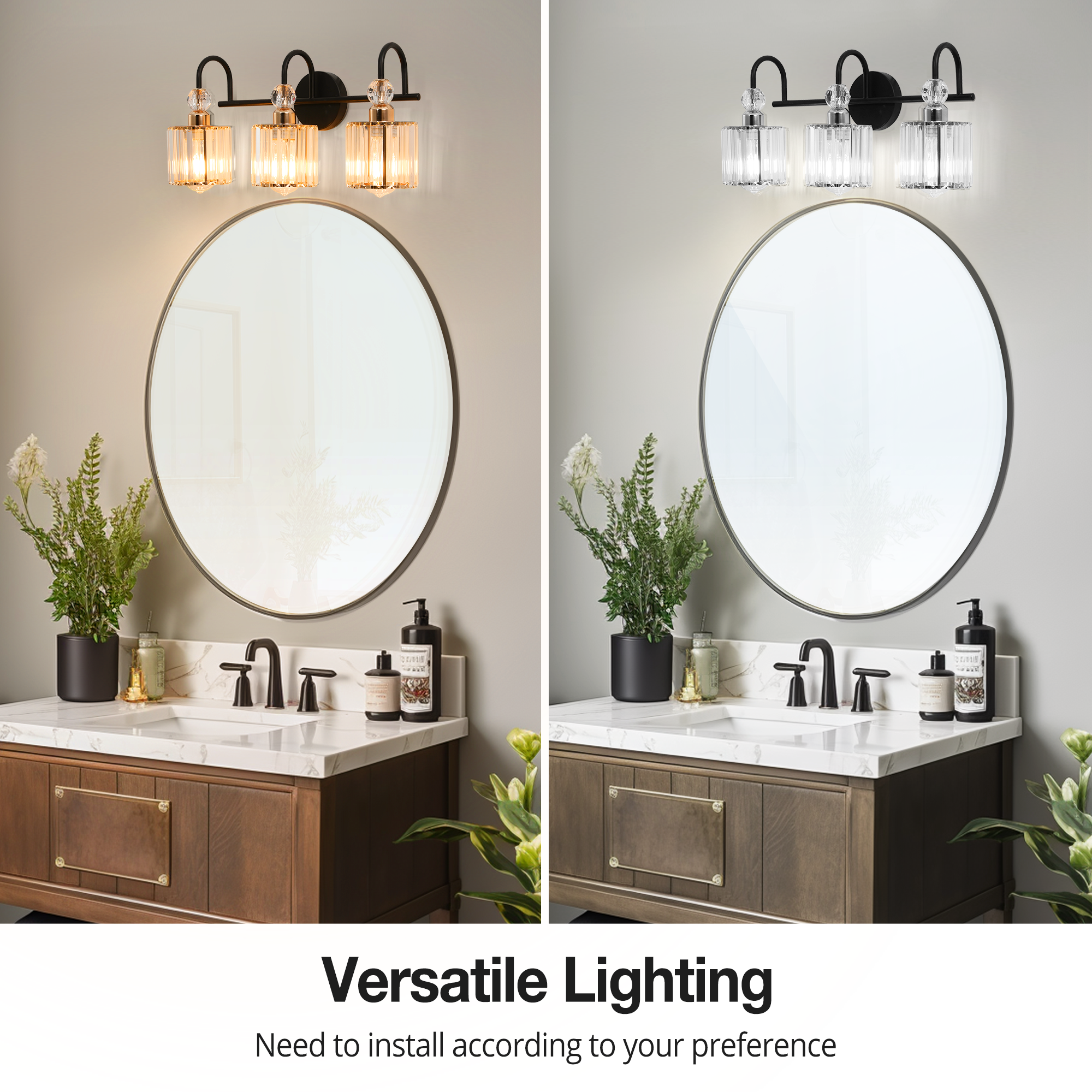 Bathroom Crystal 4-Light Vanity Lighting, Gold Light Fixture CL016