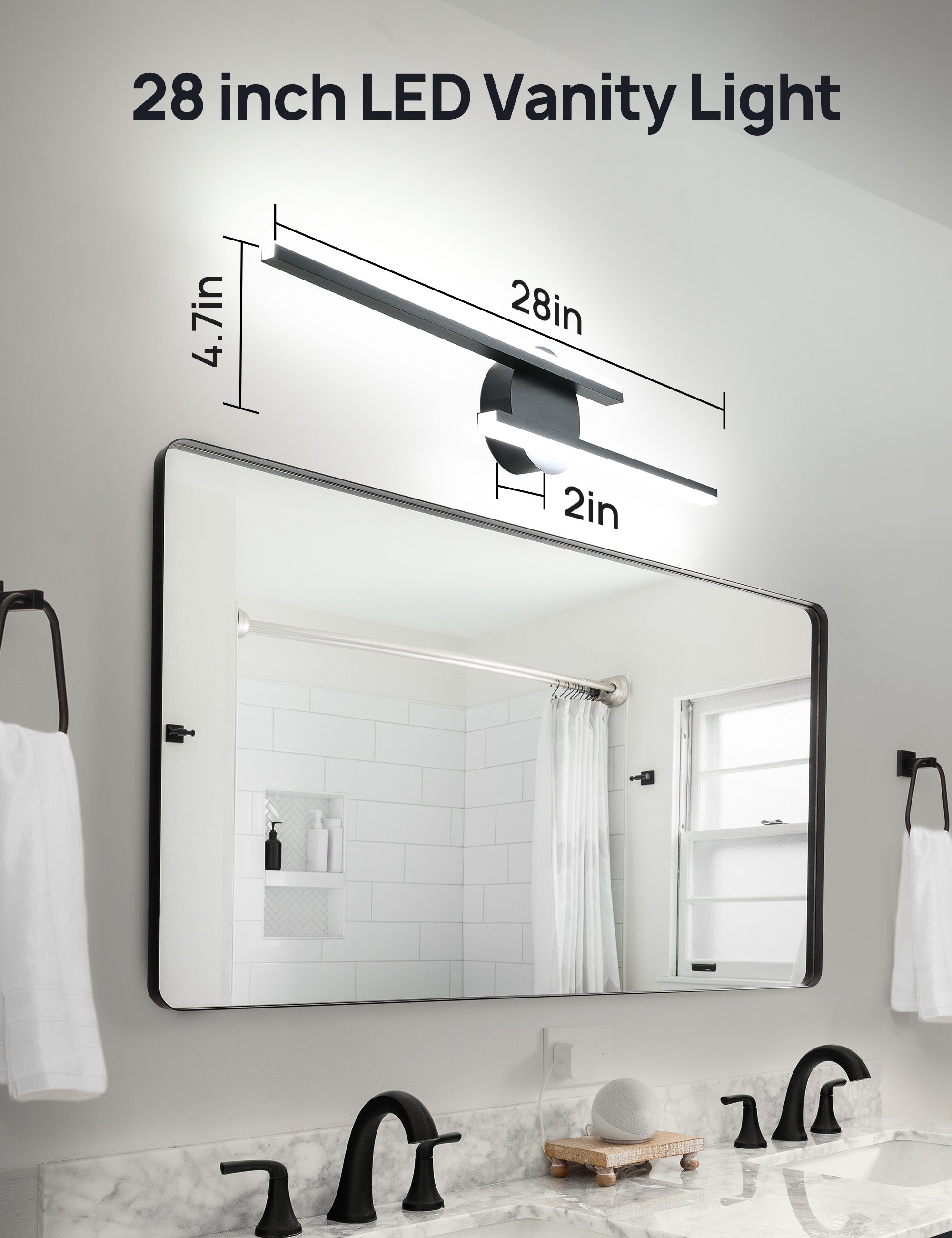 28in Black LED 28W Frosted Aluminum Modern LED Bathroom Vanity Light Fixtures, Cold White 4000K, Double Sided CL017