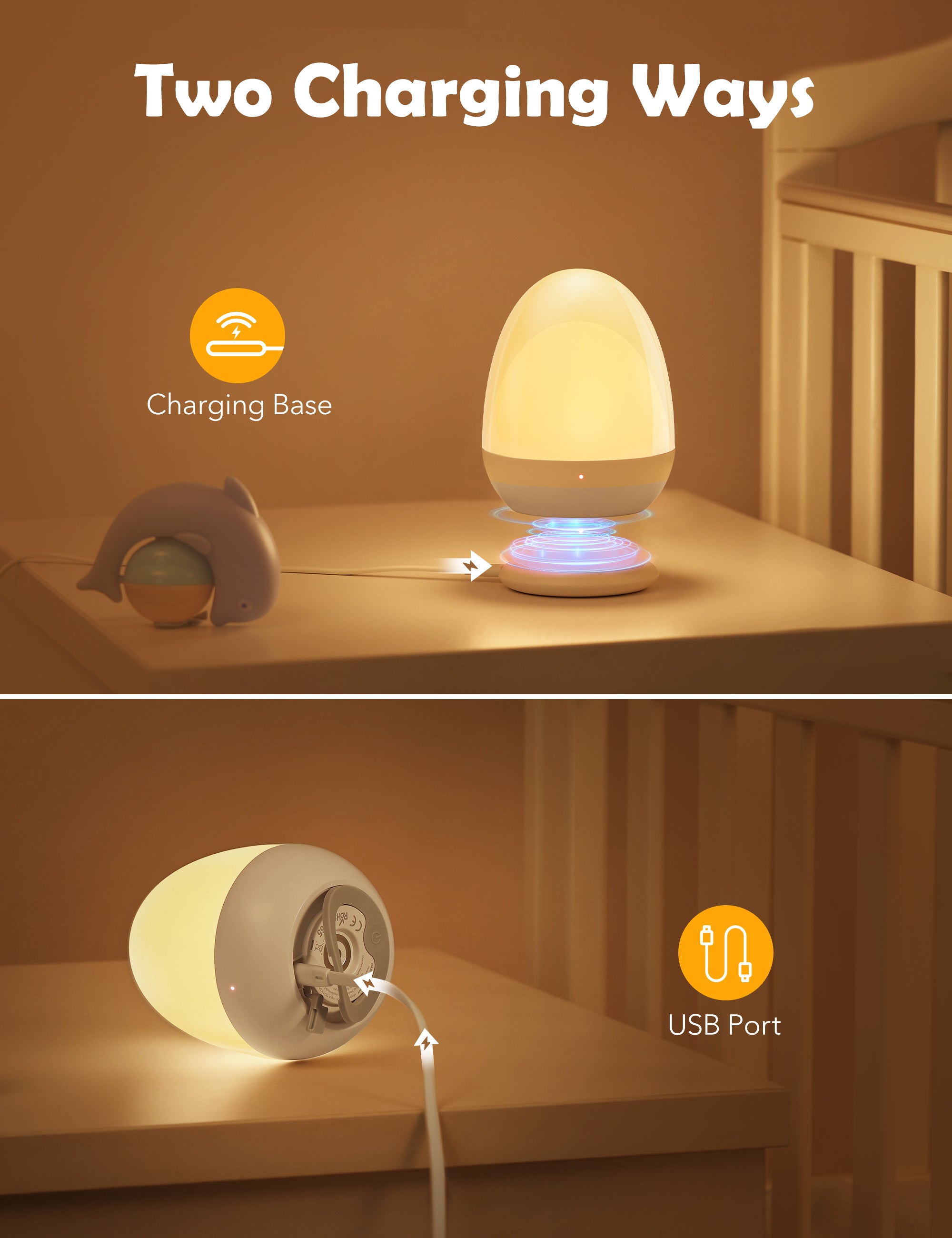 Baby Night Light for Kid, Portable Egg Nightlight with Stable Charging Pad, Touch Nursery Night Lamp, Timer Setting, ABS+PC CL001