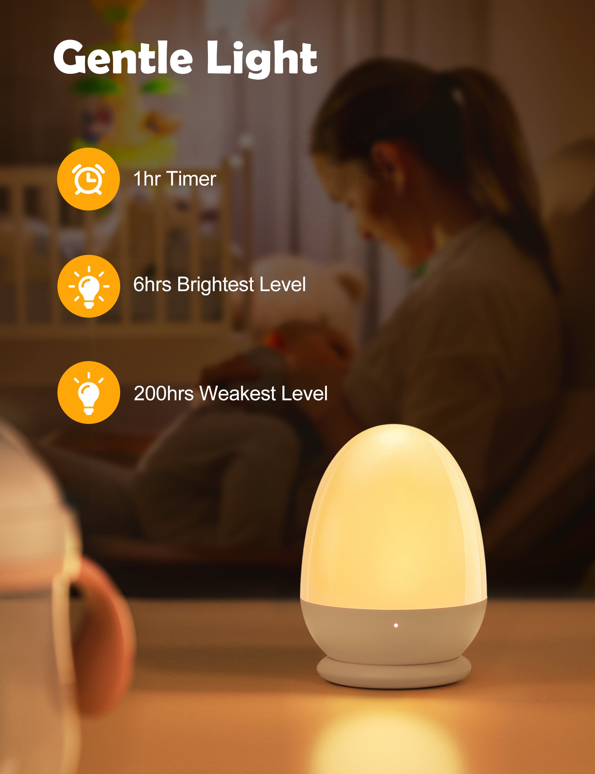 Baby Night Light for Kid, Portable Egg Nightlight with Stable Charging Pad, Touch Nursery Night Lamp, Timer Setting, ABS+PC CL001