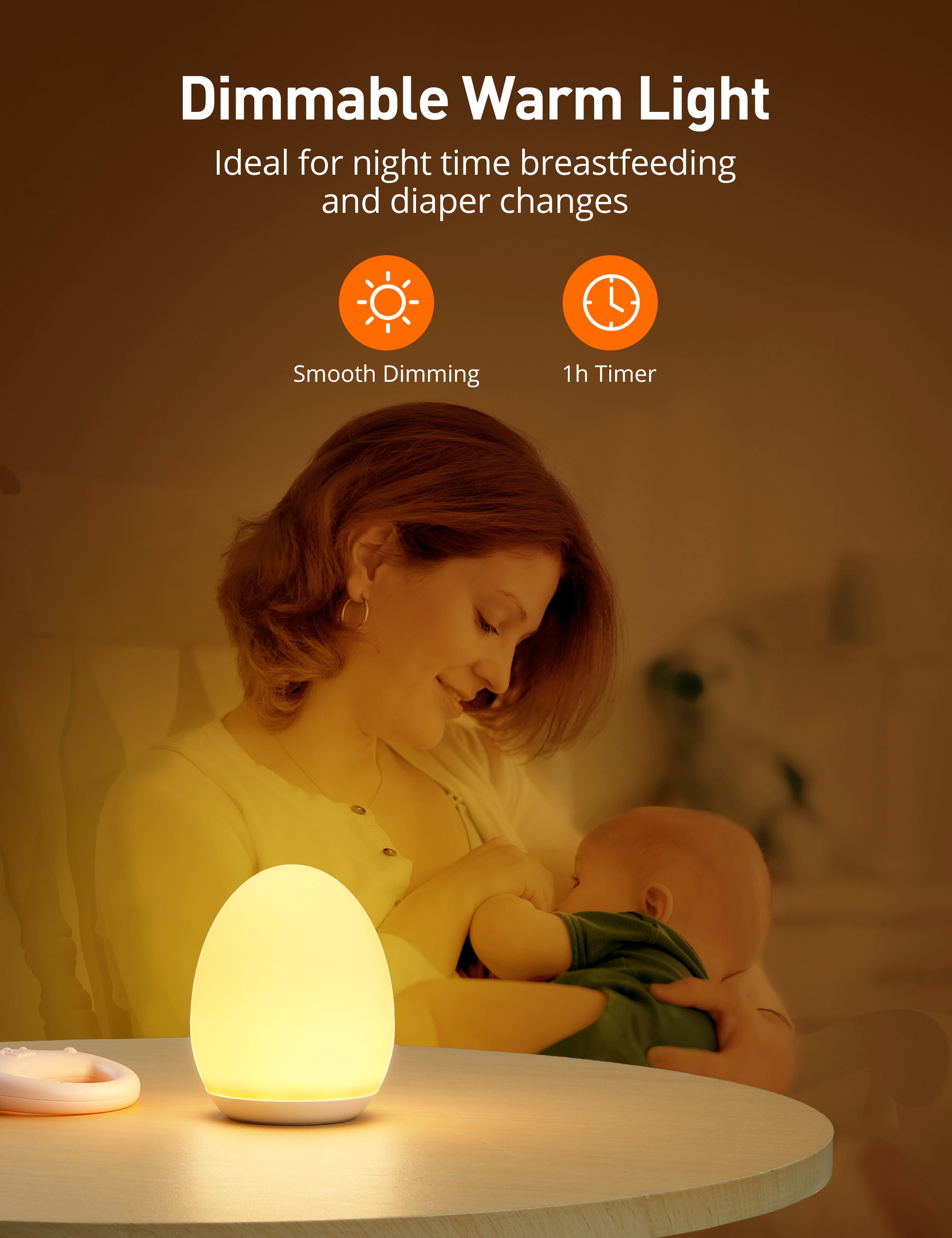 Baby Night Light, Stepless Dimming/RGB Colorful Light, 100 Hours Continuous Lighting, Safe Silicone Material, USB Charging, Touch Type  CL009