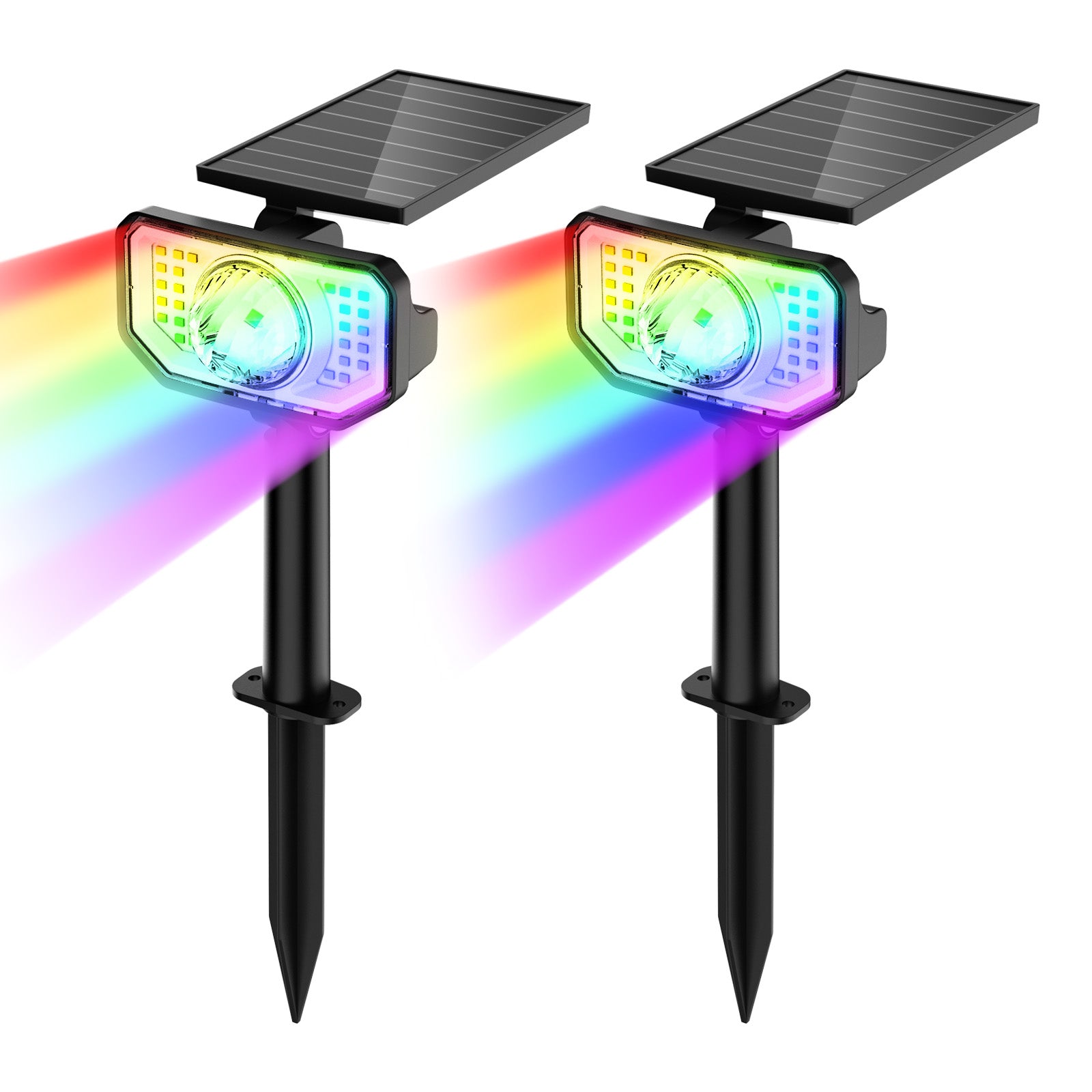 Solar Spotlights Outdoor, 26 LED RGB/Warm White Color Changing Landscape Path Lights, Auto On/Off Solar Powered Path Lights, IP65 Waterproof Outdoor Lights, 2 Pack OL007