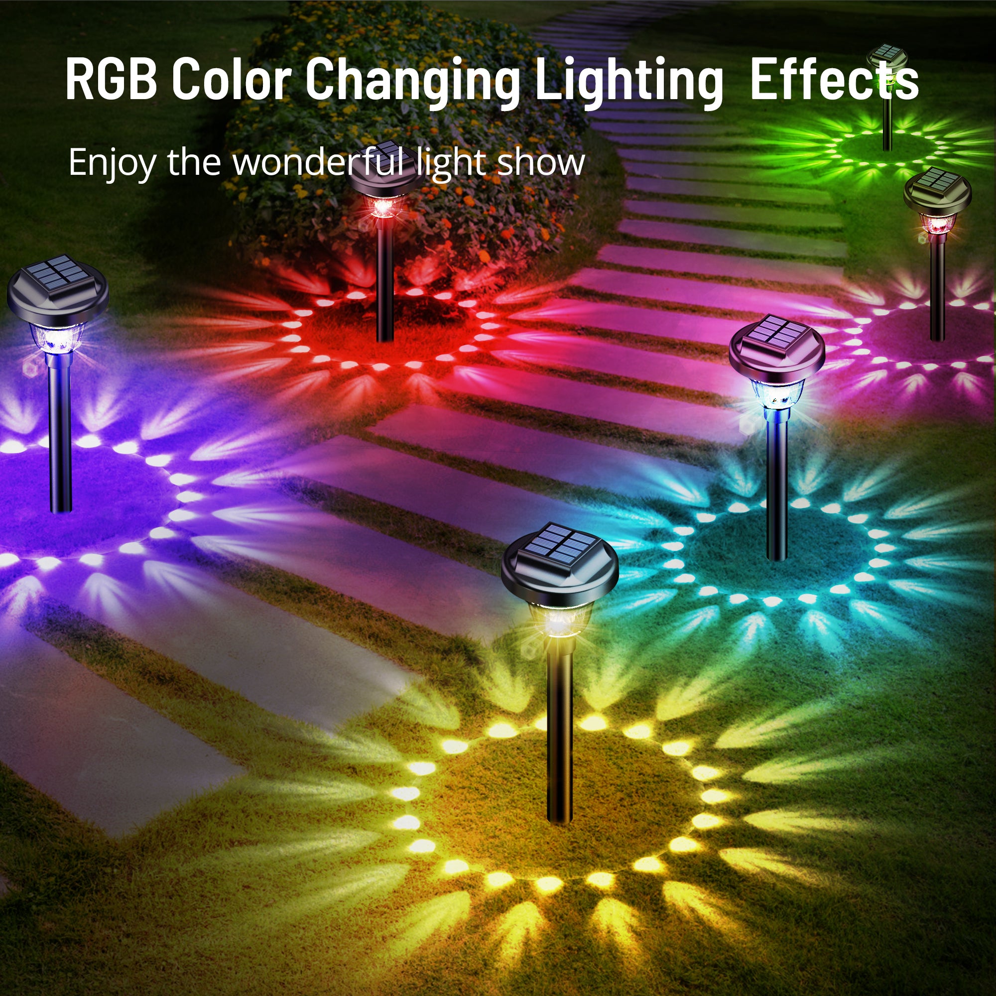 Solar Outdoor Lights, RGB Color Changing, LED Solar Lights Outdoor Waterproof,12 Hrs Long Lasting NB-OL005