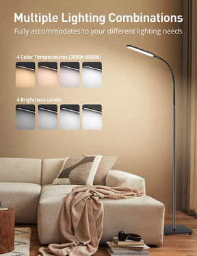 LED Floor Lamp, sympa 10W Dimmable Standing Tall Pole Light, 4 Color Temperatures, 4 Brightness Levels