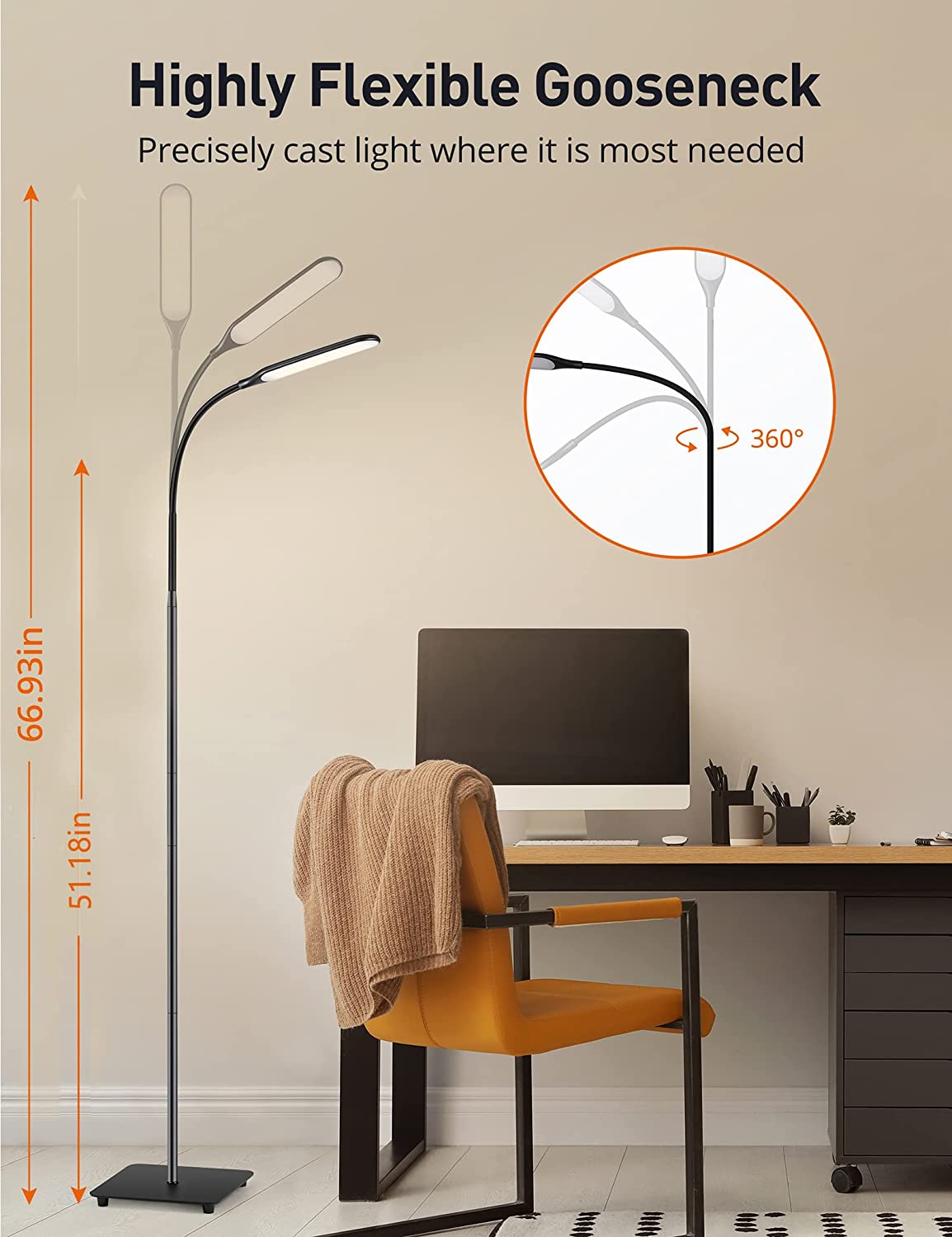 LED Floor Lamp, sympa 10W Dimmable Standing Tall Pole Light, 4 Color Temperatures, 4 Brightness Levels